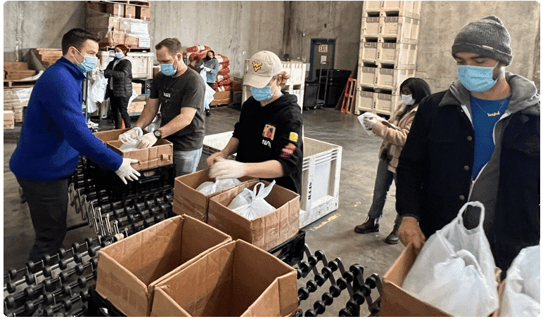 Employees working at a food bank.